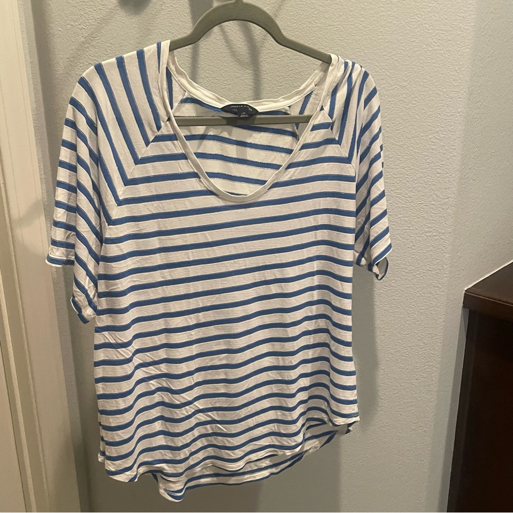 Tommy Hilfiger Blouse White Blue Striped L Blouse